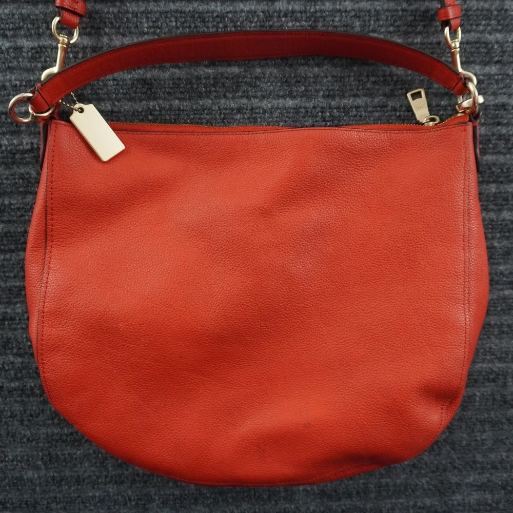 Coach Turnlock Hobo Bag Womens Polished Red Pebbled Leather Crossbody